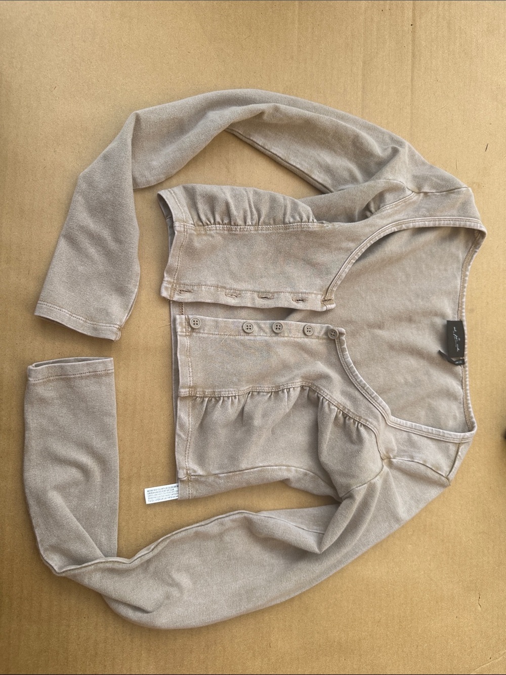 Urban Outfitters Beige Cropped Button-Front Long Sleeve Top